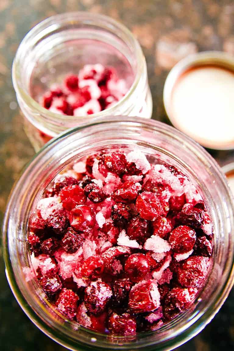 dried cranberries in a mason jar