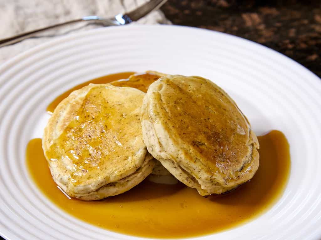 vegan sourdough pancakes maple syrup