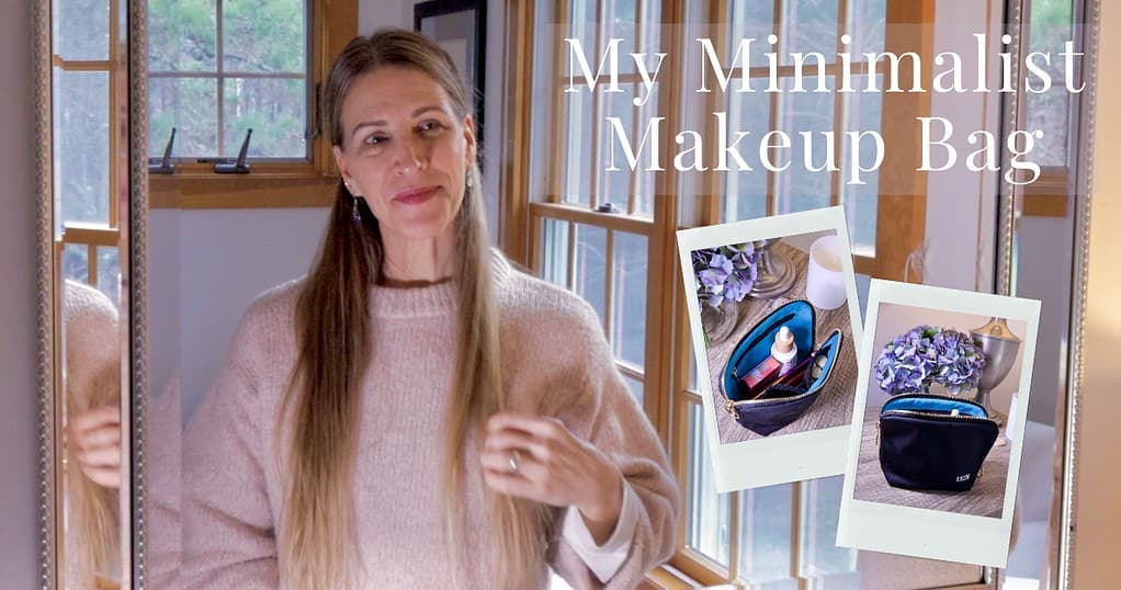 minimalist-makeup-bag-woman-looking-in-mirror