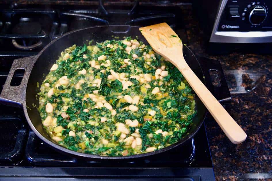 No Oil Sauteed White Beans and Swiss Chard Greens