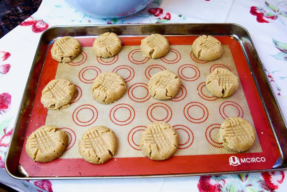 raw-peanut-butter-cookie-dough-on-baking-sheet