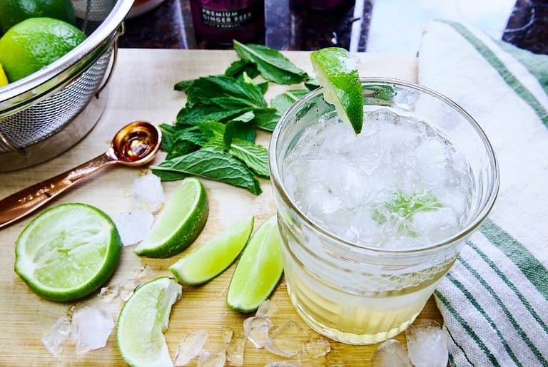 ginger beer mocktail with mint and lime