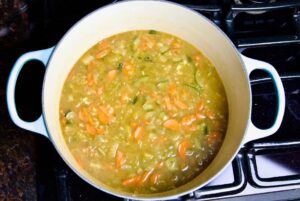 lemon and rice soup on stove