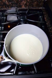 non-dairy milk in a saucepan on stove