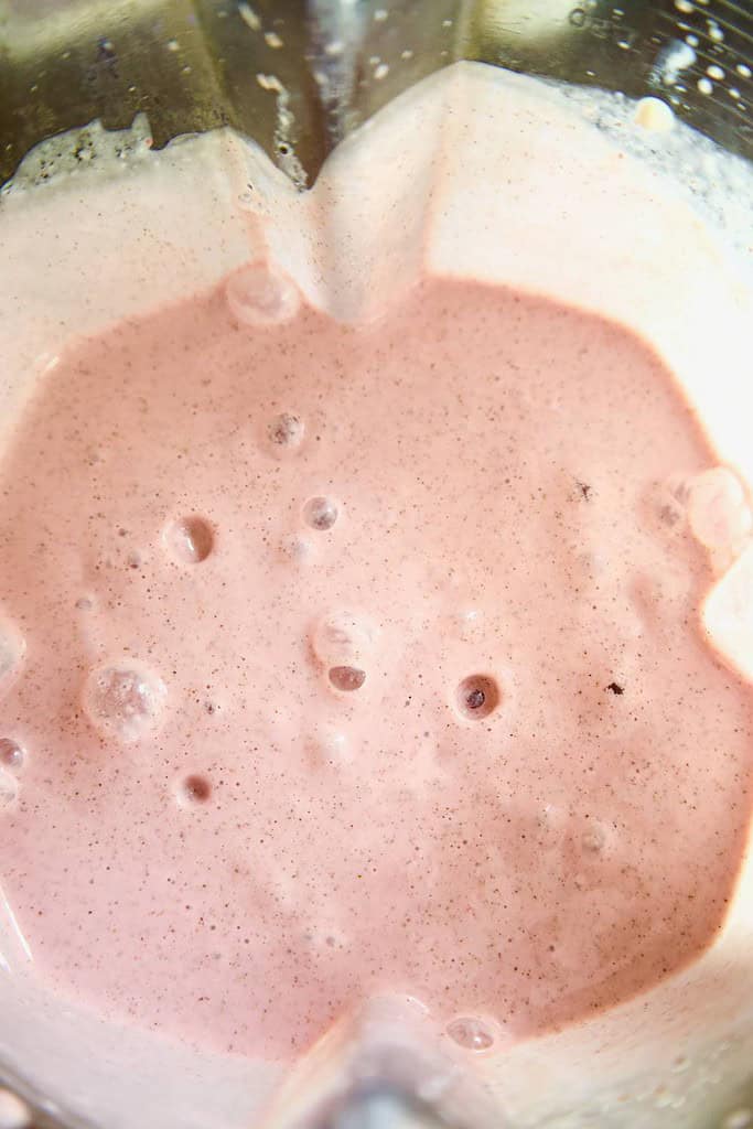 strawberry blended kefir in blender