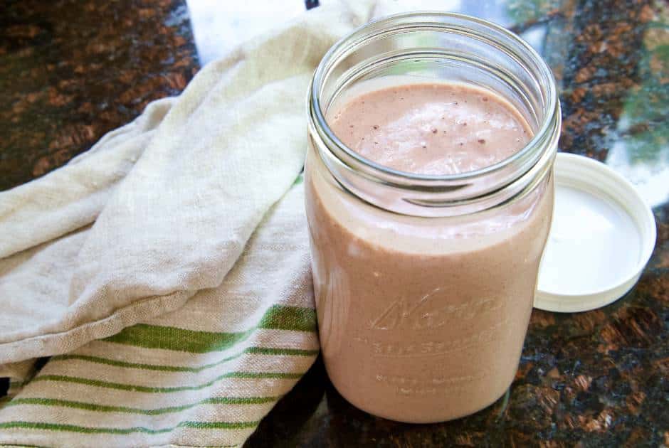 strawberry kefir in mason jar