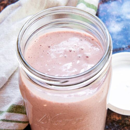 strawberry non-dairy kefir in a mason jar