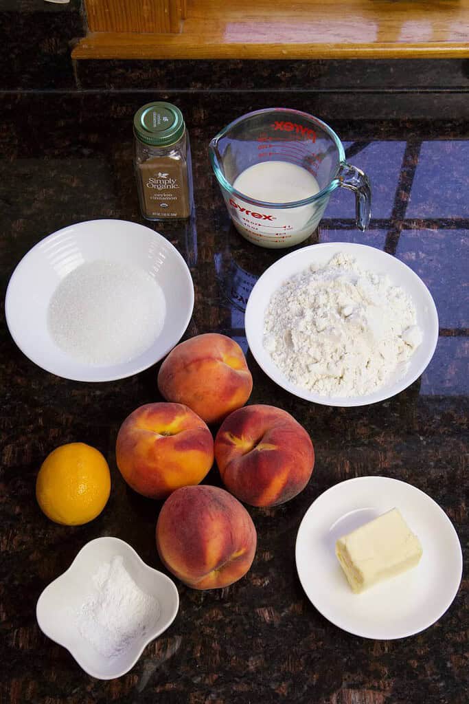 sugar free peach cobbler ingredients on counter