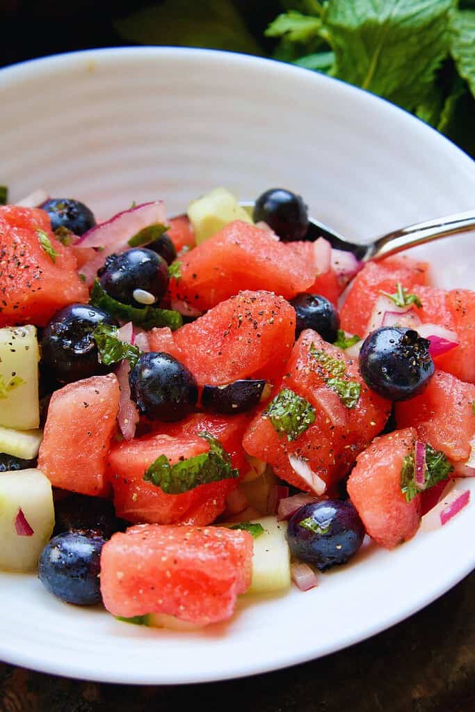 cucumber blueberry and watermelon salad