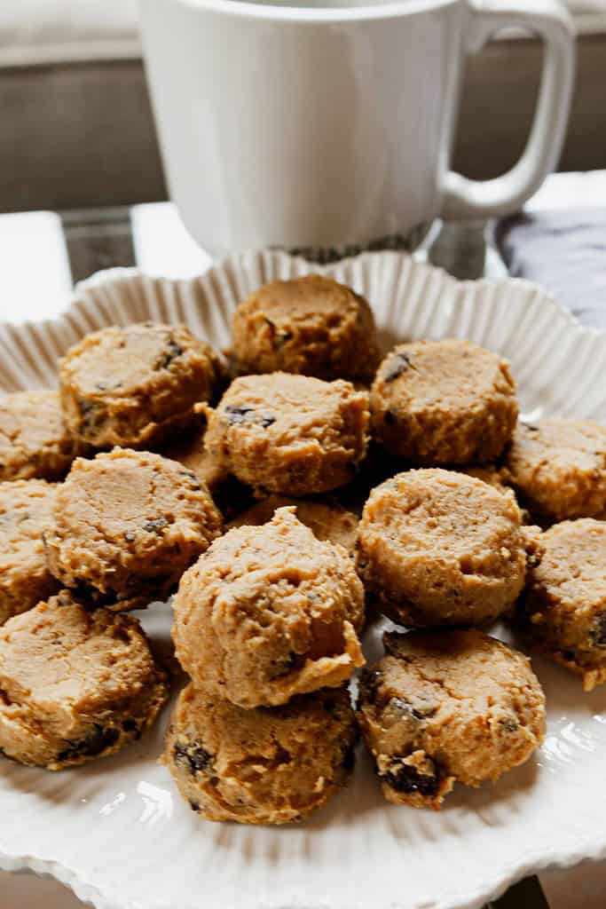 mini chocolate chip chickpea cookies on a plate