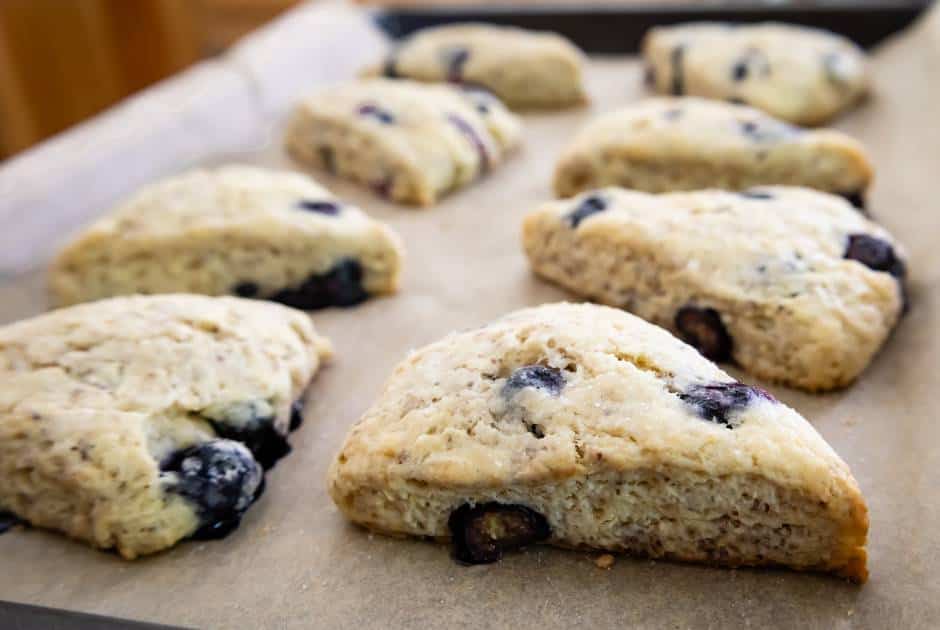 vegan blueberry scones on parchment paper