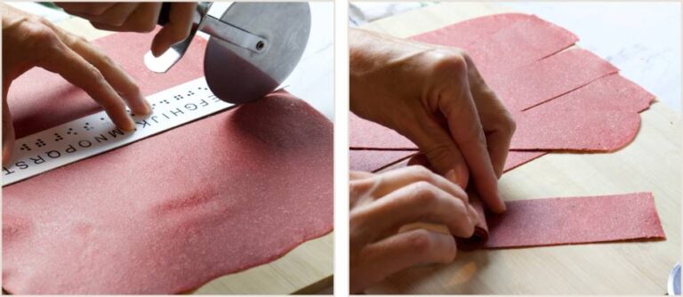 cutting and rolling up fruit leathers