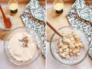 wet ingredient and dry ingredients to make vegan scones