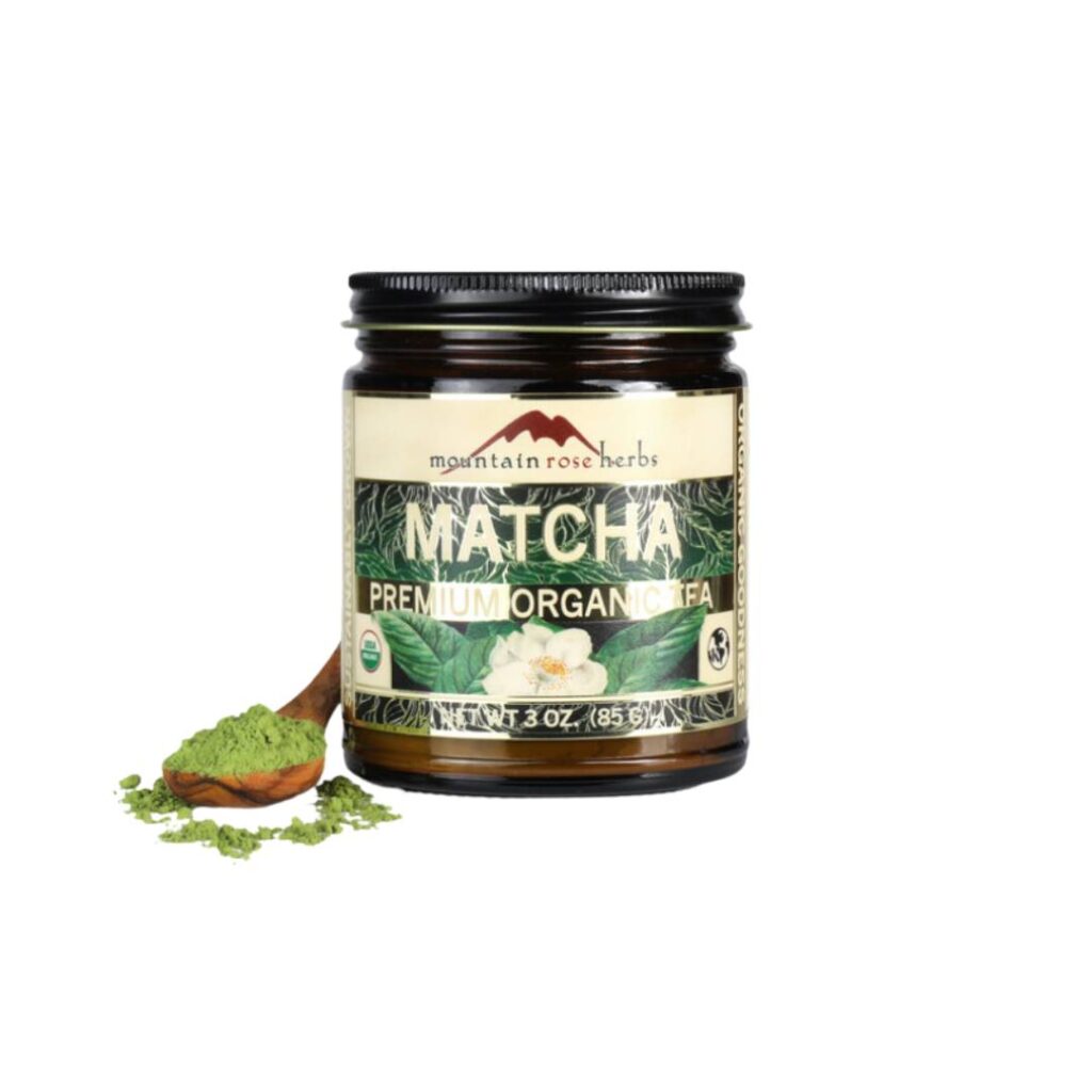 matcha gree tea powder in a jar