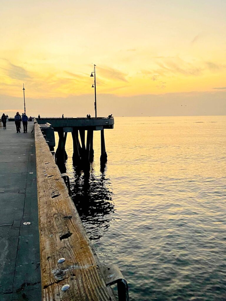 long pier at sunset