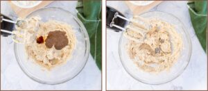 mixing vanilla and flax with butter in a glass bowl