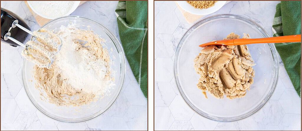 mixing flour and salt with butter in a glass bowl