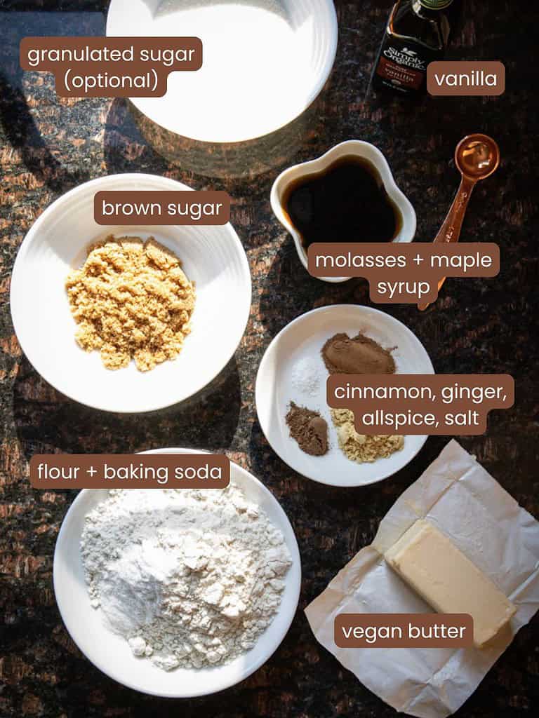 ingredients to make vegan gingersnap cookies