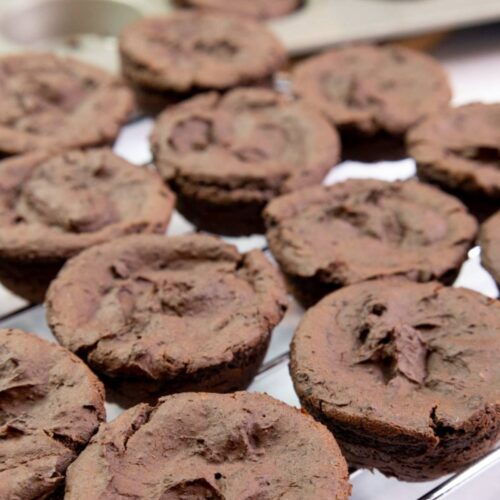 vegan black bean brownie mini bites on a wire rack