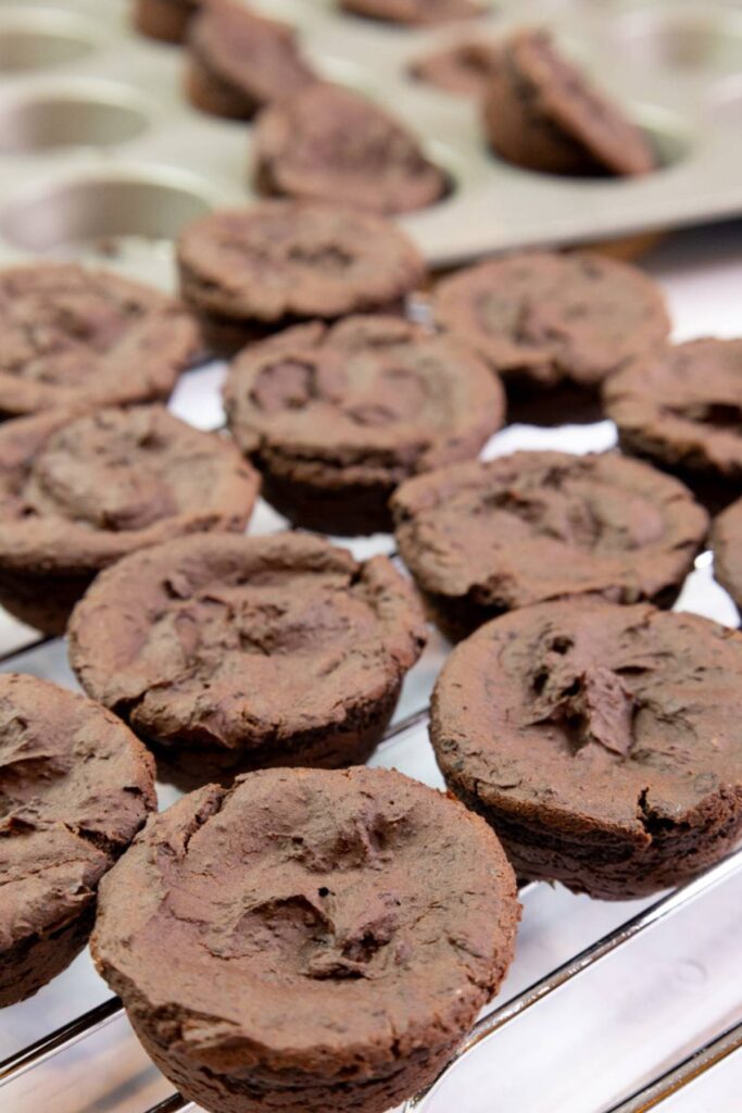 vegan black bean brownie mini bites on a wire rack