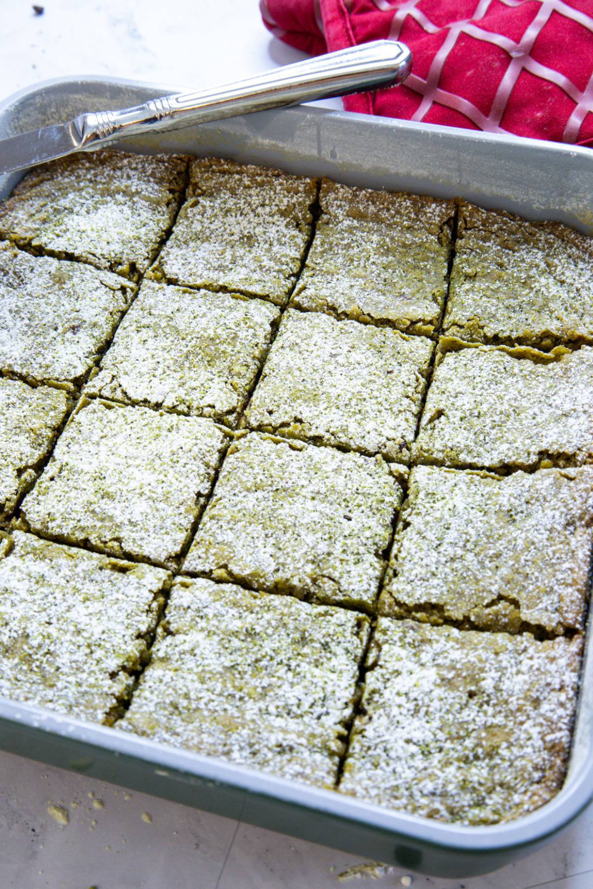 cut-matcha-brownies-in-a-square-pan