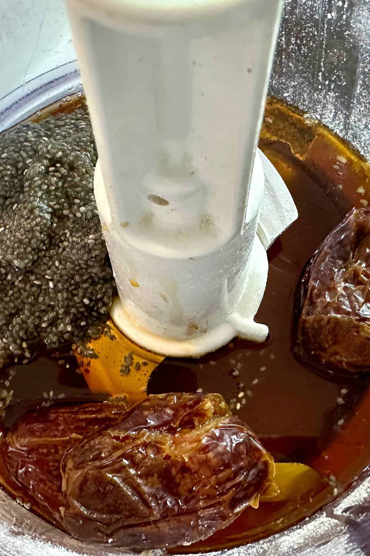 chia seeds dates maple syrup in a food processor for homemade oil free granola
